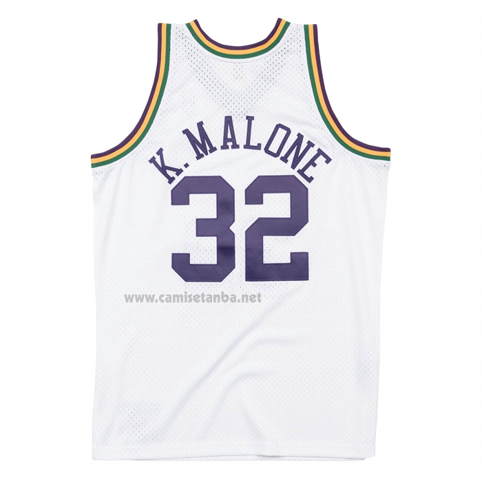 Camiseta Utah Jazz Karl Malone NO 32 Mitchell & Ness 1991-92 Blanco